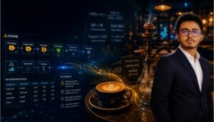 KNIME association rule analysis showing café latte and hookah pairing insights with support, confidence, and lift metrics.
